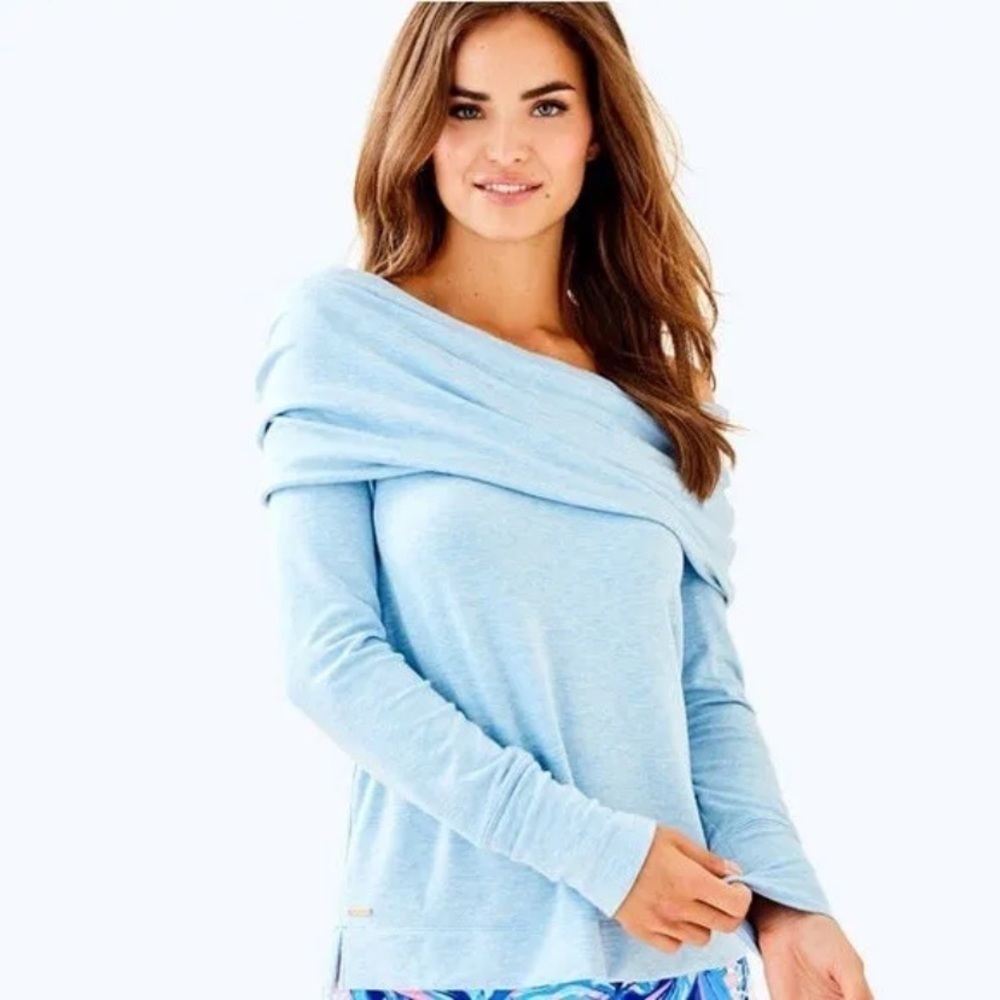 Lilly Pulitzer Belinda One-Shoulder Pullover 
Blue 
Size Small